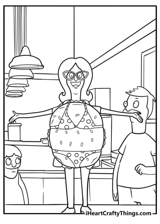 Linda wearing a costume for a family event coloring page