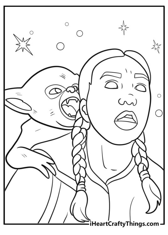 Little girl with glowing eyes from The Legend of Ochi coloring page