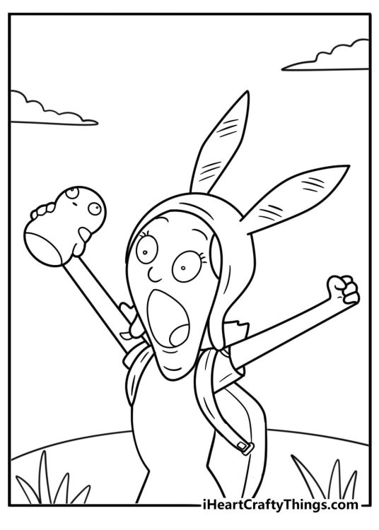 Louise holding her stuffed animal Kuchi Kopi coloring page