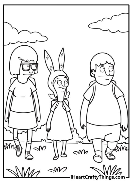 Louise with her siblings on an adventure coloring page