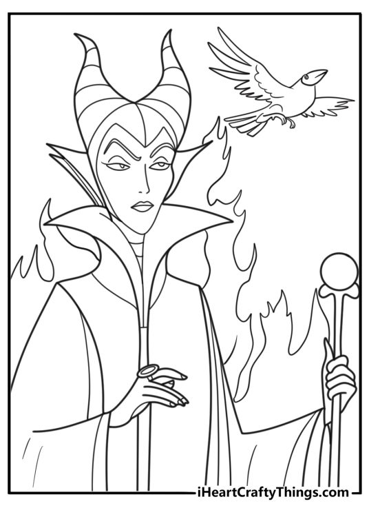 Maleficent and diaval in raven form coloring page