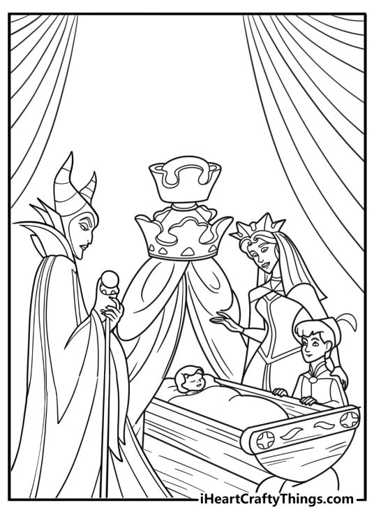 Maleficent at the christening of baby aurora coloring sheet