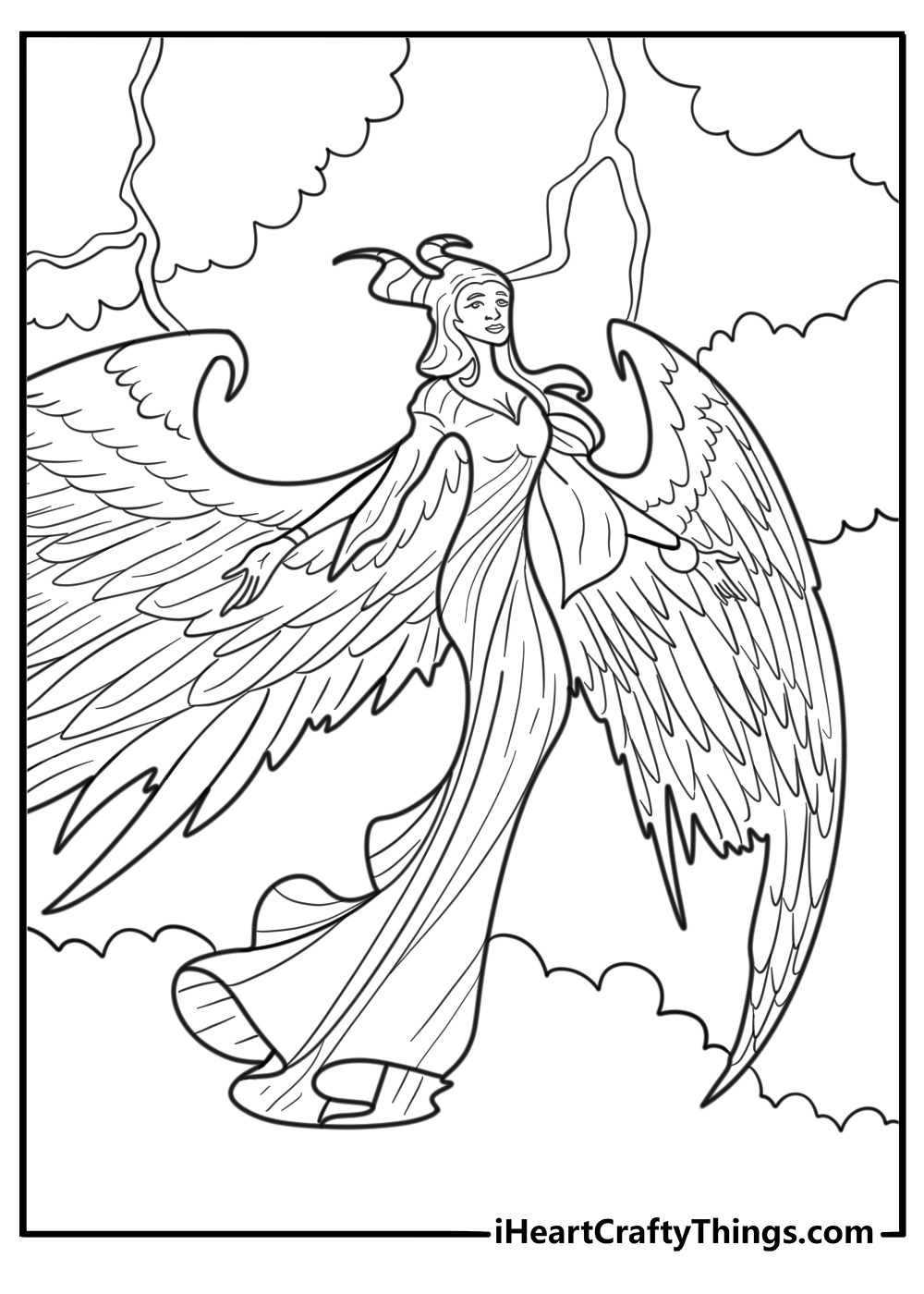 maleficent flying through storm clouds coloring sheet