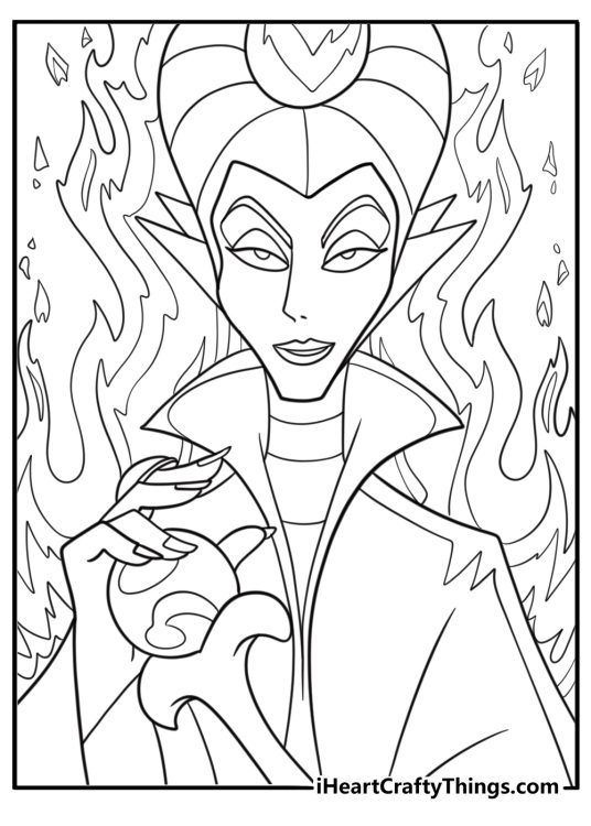 Maleficent holding her magical staff coloring page