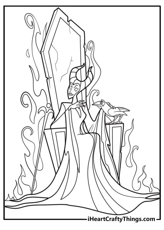 Maleficent in her throne room coloring sheet