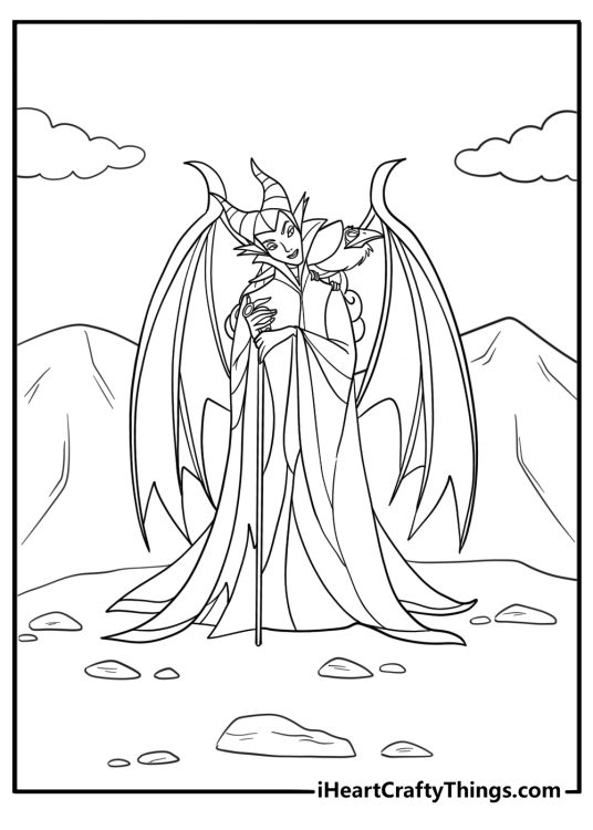 Maleficent standing in the moors coloring sheet