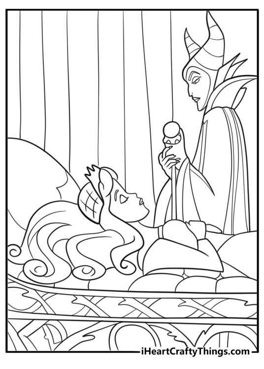 Maleficent watching aurora sleep coloring page
