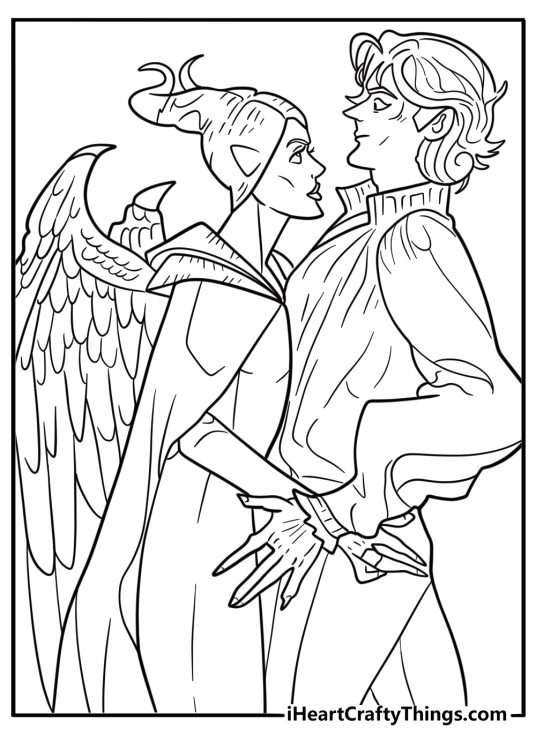 Maleficent with diaval in human form coloring page