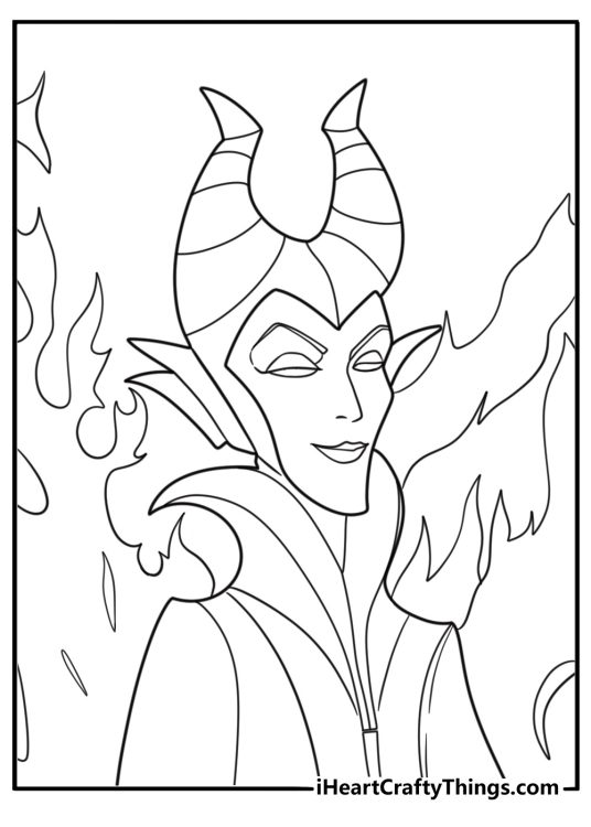 Maleficent with glowing green eyes coloring sheet