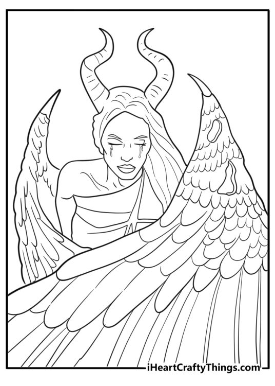 Maleficent with her wings damaged coloring sheet