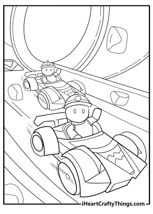 Miner George dodging falling rocks on Hot Wheels Hustle coloring sheet