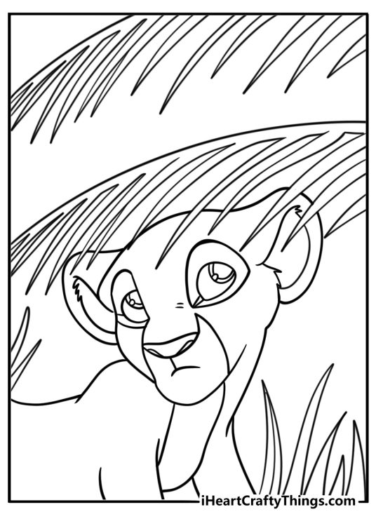 Mufasa as a cub walking through tall grass printable coloring page