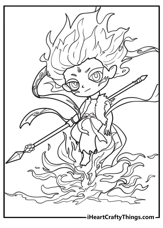 Ne Zha defending the village from monsters coloring page
