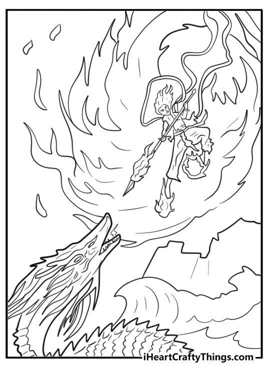 Ne Zha facing the Dragon King coloring page