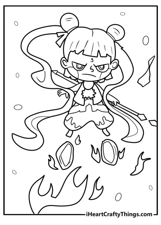 Ne Zha flying through the sky coloring page