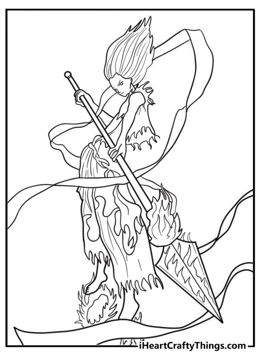 Ne Zha with his celestial weapons coloring page