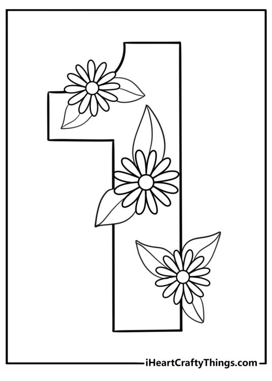 Number 1 decorated with flowers spring themed