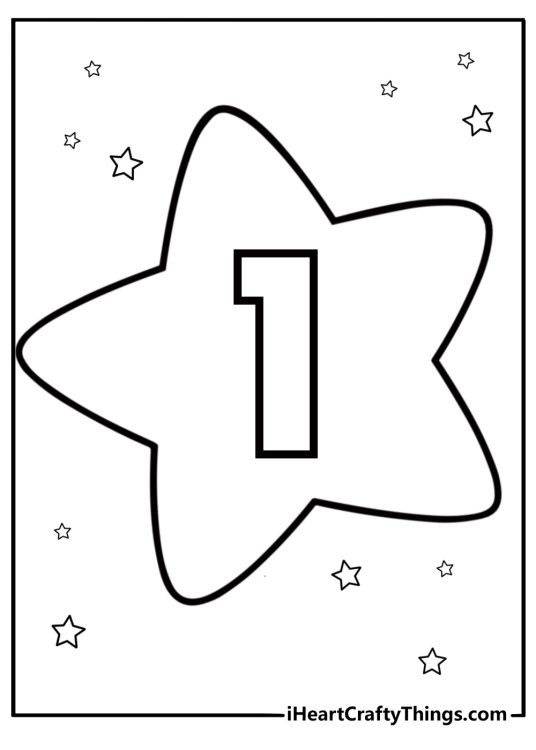 Number 1 in a starburst shape playful design