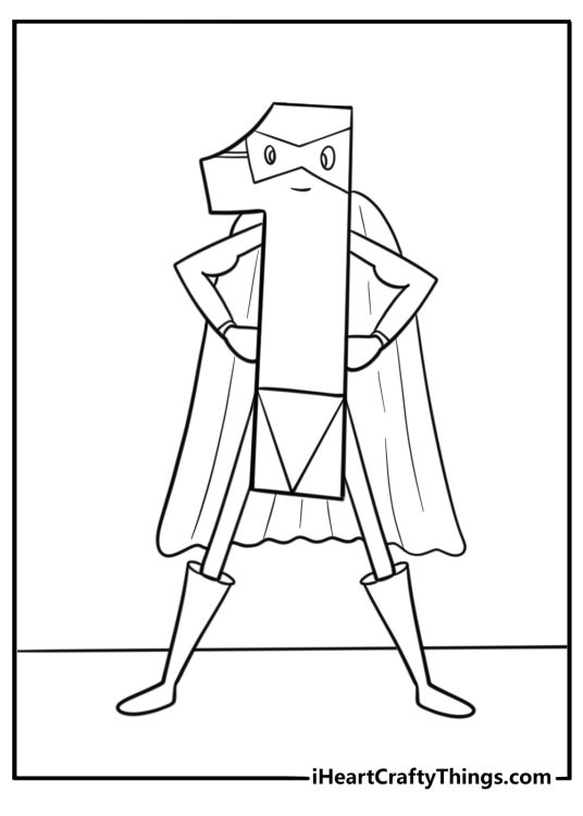 Number 1 in superhero costume standing tall
