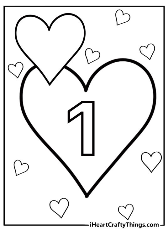 Number 1 inside a heart love themed