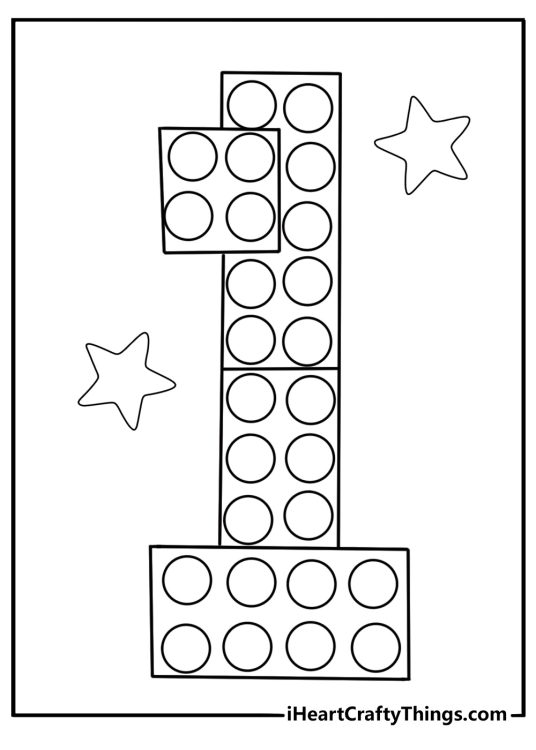 Number 1 made of building blocks educational design
