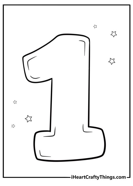 Number 1 with bold outline coloring page for kids