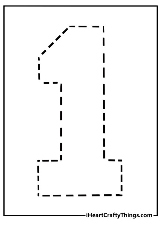 Number 1 with dots for tracing handwriting practice