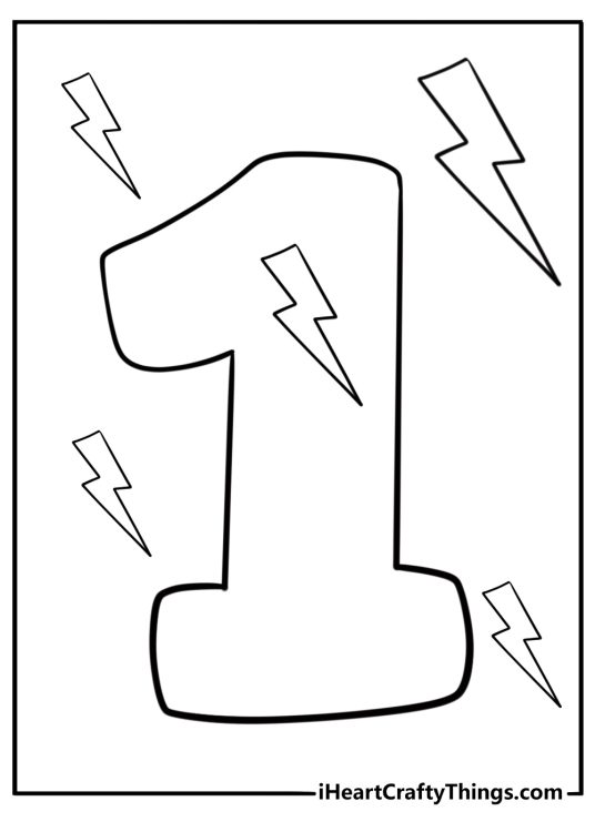 Number 1 with lightning bolt energy themed