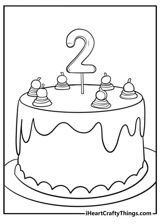 Number 2 as part of a birthday cake coloring page