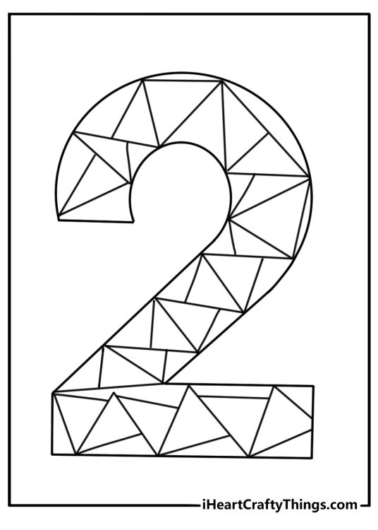 Number 2 decorated with geometric patterns coloring page