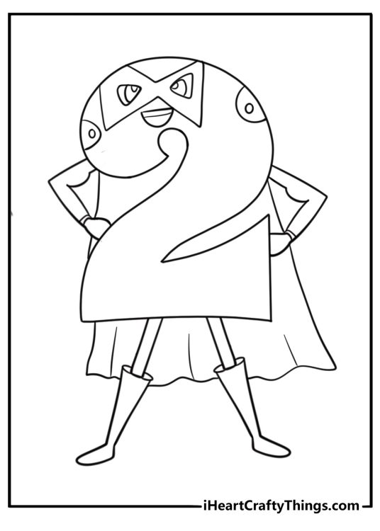 Number 2 in superhero costume with cape coloring page