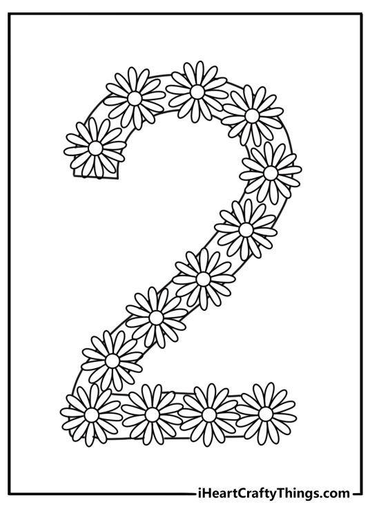 Number 2 made of flowers coloring page