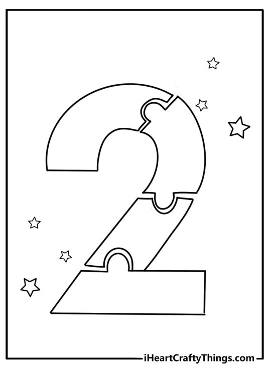 Number 2 made of puzzle pieces coloring page