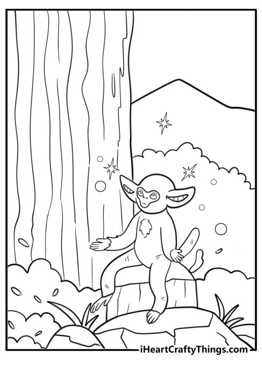 Ochi near a waterfall glowing with energy coloring page