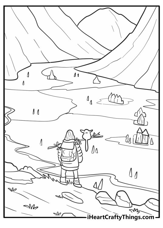 Ochi standing on a cliff overlooking the valley coloring page