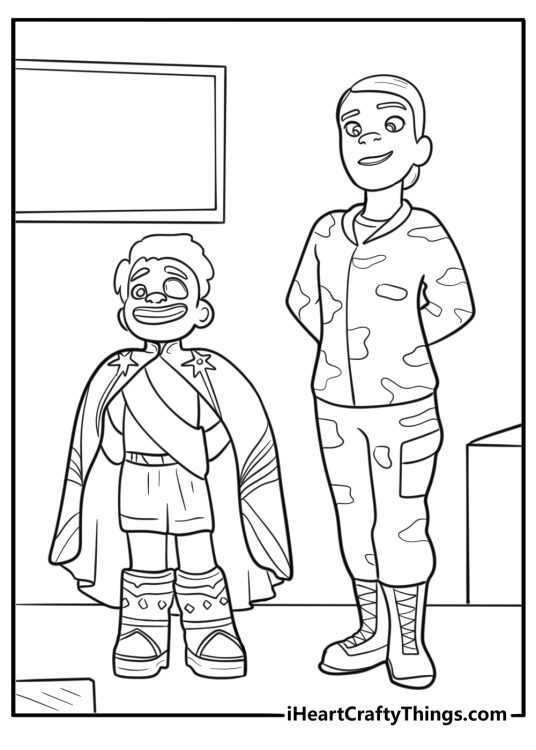 Olga bringing Other Elio home from the camp free coloring page PDF