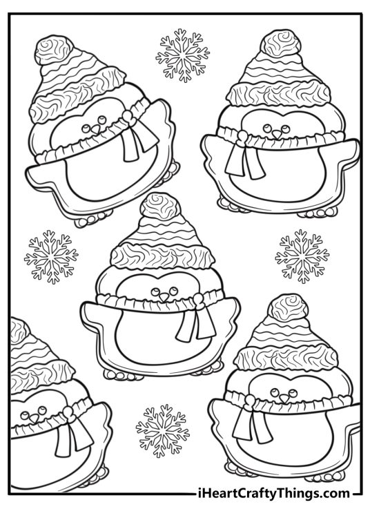 Penguin-shaped cookie with red scarf coloring page for kids