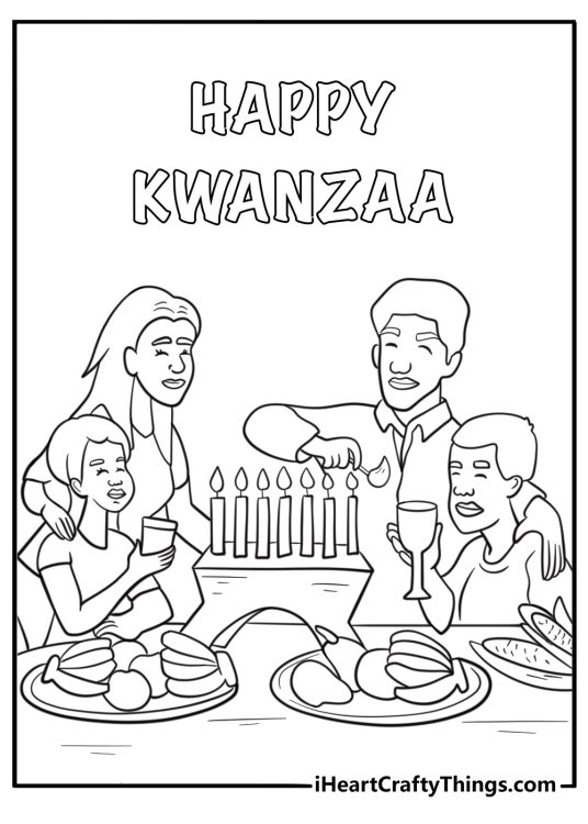 People sharing food during kwanzaa printable coloring sheet