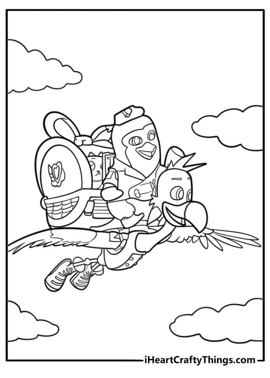 Pip the penguin flying a delivery plane coloring page