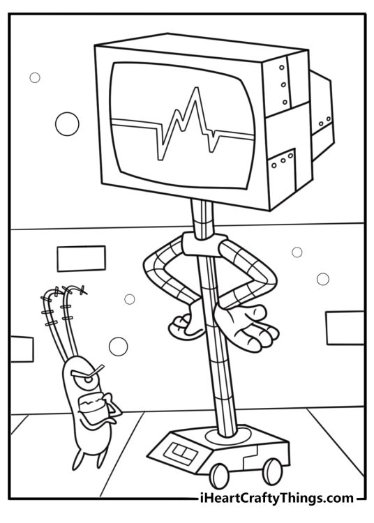Plankton and Karen arguing inside the Chum Bucket printable coloring sheet