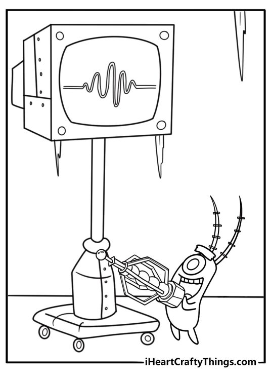 Plankton and Karen designing a freeze ray fun printable coloring sheet