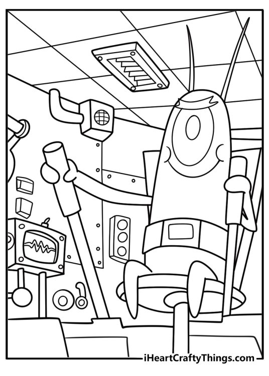 Plankton inside a small mech made from Karen