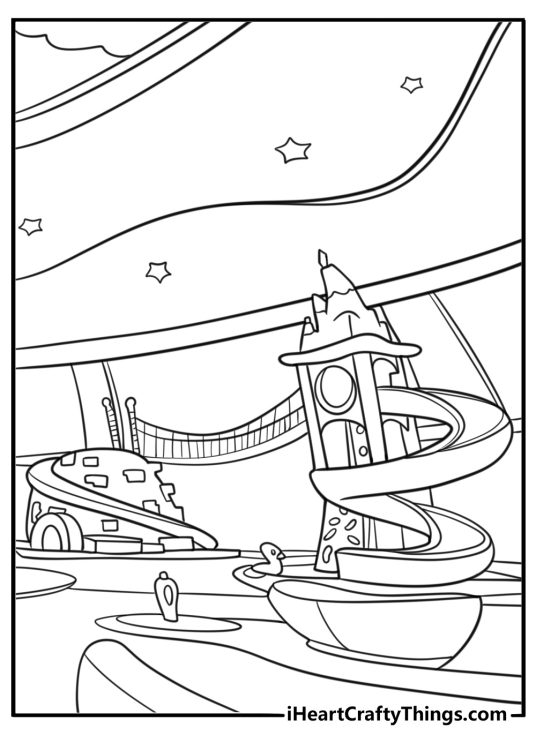 Playroom with baby toys and activity stations coloring page