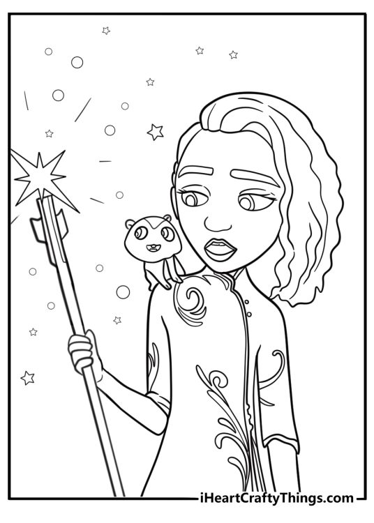 Princess ellian holding the royal scepter with magic energy coloring page