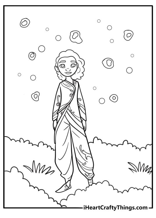 Princess ellian surrounded by enchanted symbols in the air coloring page