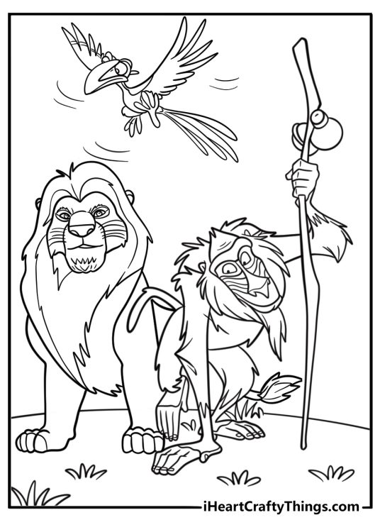 Rafiki guiding young lions on the path to Milele free page to color