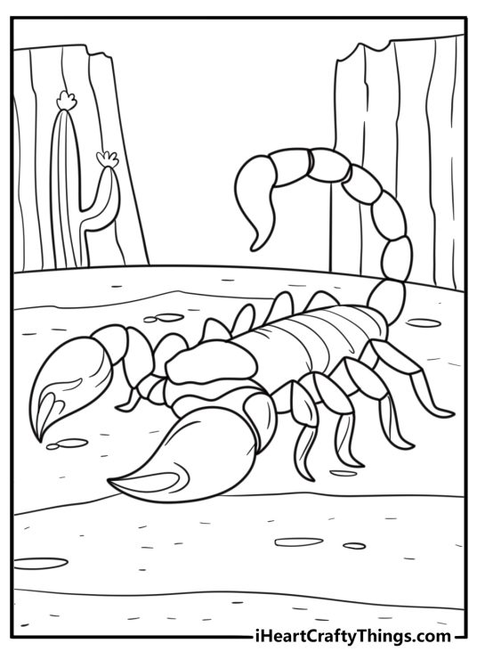 Realistic desert scorpion detailed coloring sheet