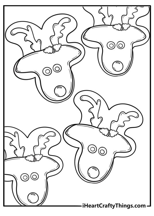 Reindeer-shaped cookie with antlers coloring page