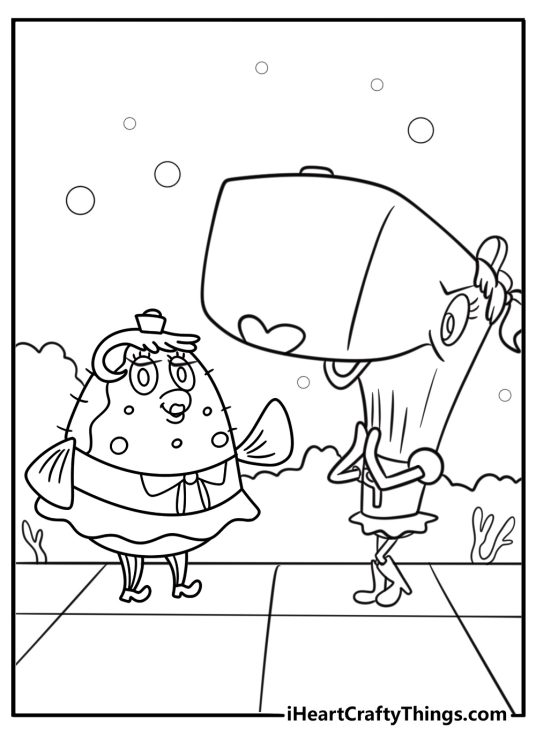 Sandy Pearl and Mrs Puff preparing for battle detailed coloring sheet