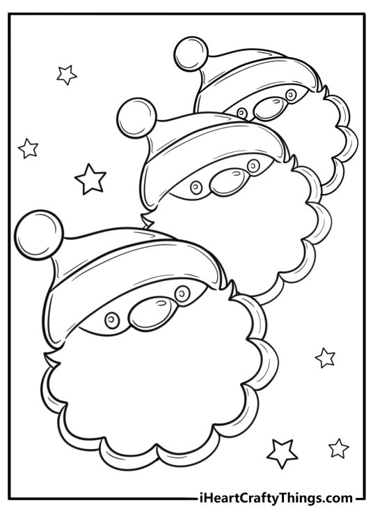 Santa face cookie with beard and hat printable coloring sheet